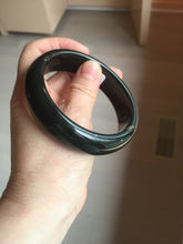 Load image into Gallery viewer, 60mm 100% Natural dark green/black meteorite Stellar Night sky broad style nephrite Jade bangle HF108-0063