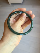 Load image into Gallery viewer, 63mm Certified Type A 100% Natural deep sea dark green/blue/black slim round cut Guatemala Jadeite bangle PC61-2067