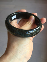 Load image into Gallery viewer, 60mm 100% Natural dark green/black meteorite Stellar Night sky broad style nephrite Jade bangle HF115-1247