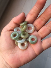 Load image into Gallery viewer, 16-19mm Type A 100% Natural icy watery sunny green white yellow Jadeite Jade safety Guardian ring bead set F134