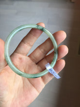 Load image into Gallery viewer, 57.2mm Certified Type A 100% Natural sunny green/white with dark green floating flowers super slim round cut Jadeite bangle PD49-5740