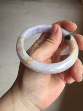 Load image into Gallery viewer, 56mm Certified 100% Natural type A green/light purple carved and golden-painted Jadeite Jade bangle PC70-(8712)