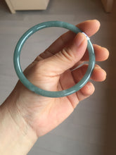 Load image into Gallery viewer, 63.6mm Certified Type A 100% Natural deep sea dark green/blue/gray slim round cut Guatemala Jadeite bangle PB5-7036