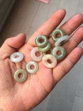 Load image into Gallery viewer, 16-19mm Type A 100% Natural icy watery sunny green white yellow Jadeite Jade safety Guardian ring bead set F134