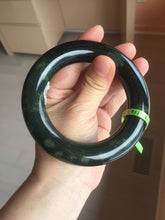 Load image into Gallery viewer, 57.9mm Certified 100% Natural dark green with light green fern frost chubby round cut nephrite Jade bangle HT102-0801