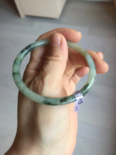 Load image into Gallery viewer, 55.6mm Certified Type A 100% Natural green/black/gray/purple with dark green floating flowers slim round cut Jadeite bangle PD46-5748