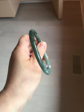 Load image into Gallery viewer, 61.5mm Certified Type A 100% Natural light green/blue/gray with black floating flowers Guatemala slim round cut Jadeite bangle BP217-3791