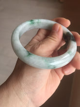 Load image into Gallery viewer, 61mm Certified Type A 100% Natural white/light green with grenn floating flowers Jadeite Jade bangle E153-2443