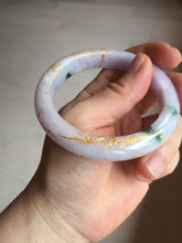 Load image into Gallery viewer, 56mm Certified 100% Natural type A green/light purple carved and golden-painted Jadeite Jade bangle PC70-(8712)