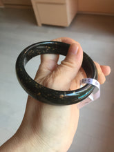 Load image into Gallery viewer, 60.3mm 100% Natural dark green/black meteorite Stellar Night sky nephrite bangle HN26-7598