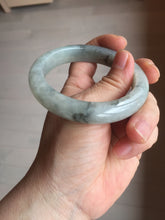 Load image into Gallery viewer, 56mm certificated Type A 100% Natural icy watery light green/white with dark green floating flowers chinese ink painting Jadeite Jade bangle PB124-7427