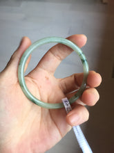 Load image into Gallery viewer, 57.2mm Certified Type A 100% Natural sunny green/white with dark green floating flowers super slim round cut Jadeite bangle PD49-5740