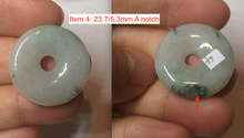 Load image into Gallery viewer, 23-26mm 100% Natural icy watery green/white with green floating flowers jadeite Jade Safety Guardian Button(donut) Pendant/worry stone AR98