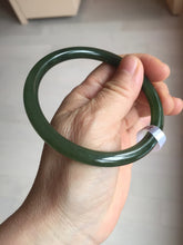 Load image into Gallery viewer, 62mm certified 100% Natural dark green black (碧玉) slim round cut nephrite Jade bangle HT108-0138