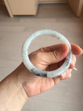 Load image into Gallery viewer, 58.2mm certified Type A 100% Natural icy light green white with green floating flowers round cut Jadeite Jade bangle BS63-7349