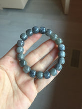 Load image into Gallery viewer, 9/10mm 100% Natural black sesame paste(芝麻糊青花) vintage style nephrite Jade bead bracelet HN30