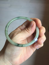 Load image into Gallery viewer, 57.2mm Certified Type A 100% Natural sunny green/white with dark green floating flowers super slim round cut Jadeite bangle PD49-5740