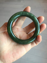 Load image into Gallery viewer, 55mm 100% Natural dark green(碧玉) black round cut nephrite Jade bangle HE104-0127
