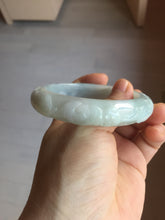 Load image into Gallery viewer, 55.3mm Certified Type A 100% Natural light green with carved Ancient Coin, Auspicious Cloud, and Lingzhi Jadeite Jade bangle PD148-6258