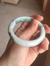 Load image into Gallery viewer, 54.6mm Certified Type A 100% Natural white/light green with grenn floating flowers Jadeite Jade bangle E154-2437