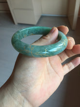 Load image into Gallery viewer, 56mm 100% Natural type A green/gray carved flowers and golden-painted Jadeite Jade bangle PB249-5681