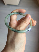 Load image into Gallery viewer, 55.6mm Certified Type A 100% Natural green/black/gray/purple with dark green floating flowers slim round cut Jadeite bangle PD46-5748