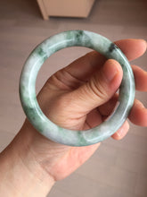 Load image into Gallery viewer, 55.8mm certified 100% natural Type A light green white with green floating flowers round cut jadeite jade bangle BS93-6606