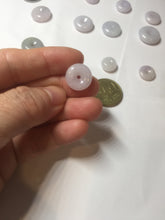 Load image into Gallery viewer, 11.9-19.7mm Type A 100% Natural light purple white gary Jadeite Jade Safety Guardian Button donuts Pendant group AA69