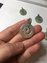 Load image into Gallery viewer, 24.8mm Type A 100% Natural oily light green/gray Jadeite Jade concentric circle safety Guardian ring Pendant (子母扣,同心环) AY96