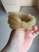 Load image into Gallery viewer, 55.3mm 100% natural yellow brown carved Peony and bow Quartzite (Shetaicui jade) bangle XY98