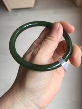 Load image into Gallery viewer, 62mm certified 100% Natural dark green black (碧玉) slim round cut nephrite Jade bangle HT108-0138