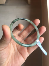 Load image into Gallery viewer, 56mm Certified Type A 100% Natural green/black/gray with dark green floating flowers slim round cut Jadeite bangle PD76-5745