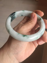Load image into Gallery viewer, 61mm Certified Type A 100% Natural white/light green with grenn floating flowers Jadeite Jade bangle E153-2443