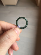 Load image into Gallery viewer, 100% natural type A ice watery oily dark green/gray/black(冰油青) jadeite jade band ring PB121