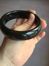 Load image into Gallery viewer, 60mm 100% Natural dark green/black meteorite Stellar Night sky broad style nephrite Jade bangle HF115-1247