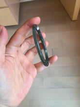 Load image into Gallery viewer, 58.5mm Certified Type A 100% Natural icy watery light green/blue/gray Guatemala slim round cut Jadeite bangle BG94-2498