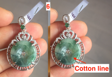Load image into Gallery viewer, Type A 100% Natural dark green with green floating flowers Jadeite Jade Safety Guardian Button donuts Pendant group X138