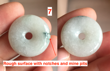 Load image into Gallery viewer, 23-26mm 100% Natural icy watery green/white with green floating flowers jadeite Jade Safety Guardian Button(donut) Pendant/worry stone AR98