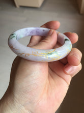 Load image into Gallery viewer, 56mm Certified 100% Natural type A green/light purple carved and golden-painted Jadeite Jade bangle PC70-(8712)