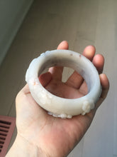 Load image into Gallery viewer, 58mm 100% natural white/gray/pink/brown/purple Quartzite (Shetaicui jade) carved flowers bangle XY111