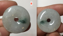 Load image into Gallery viewer, 23-26mm 100% Natural icy watery green/white with green floating flowers jadeite Jade Safety Guardian Button(donut) Pendant/worry stone AR98