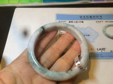 Load image into Gallery viewer, 55.8mm Certificated Type A 100% Natural White purple with green floating flowers Jadeite Jade bangle G110-9502