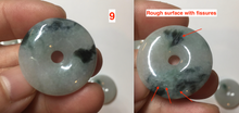 Load image into Gallery viewer, 23-26mm 100% Natural icy watery green/white with green floating flowers jadeite Jade Safety Guardian Button(donut) Pendant/worry stone AR98