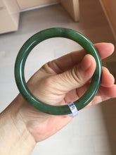 Load image into Gallery viewer, 61.5mm certified 100% Natural dark green black (碧玉) round cut nephrite Jade bangle HT105-1579