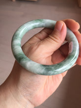 Load image into Gallery viewer, 55.8mm certified 100% natural Type A light green white with green floating flowers round cut jadeite jade bangle BS93-6606