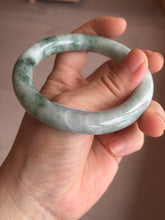 Load image into Gallery viewer, 55.8mm certified 100% natural Type A light green white with green floating flowers round cut jadeite jade bangle BS93-6606