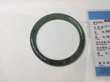 Load image into Gallery viewer, 56mm Certified Type A 100% Natural dark green/black/blue with black floating flowers(Wuji) slim round cut Jadeite bangle PD112-6915