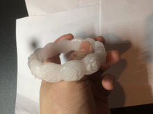 Load image into Gallery viewer, 55.8mm 100% natural white light pink purple carved flowers Quartzite (Shetaicui jade) bangle SY66