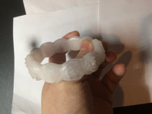 Load image into Gallery viewer, 55.8mm 100% natural white light pink purple carved flowers Quartzite (Shetaicui jade) bangle SY66