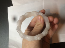 Load image into Gallery viewer, 55.8mm 100% natural white light pink purple carved flowers Quartzite (Shetaicui jade) bangle SY66